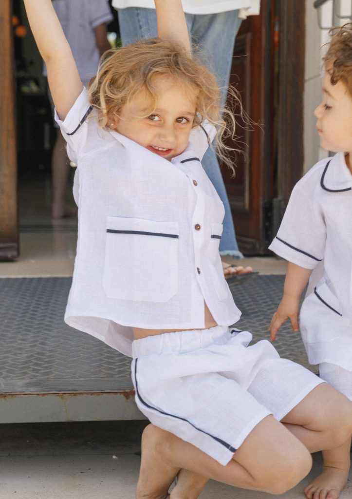 Pijama Poema Lino blanco vivo azul